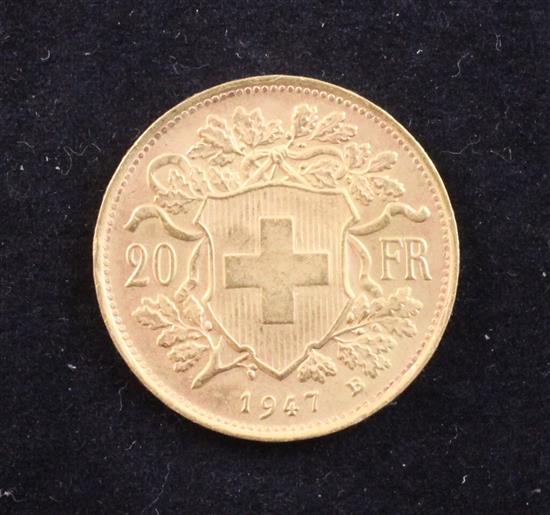 A 1947 gold 20 franc